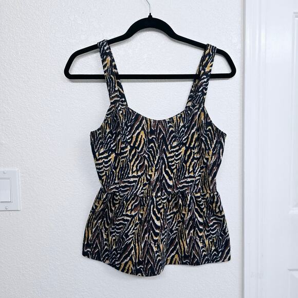 Anthropologie Jaime Zebra Peplum Tank Top S Animal Print Square Neck Sleeveless - Picture 2 of 7